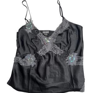 Bisou Bisou Vintage Camisole Fairy Mermaidcore Satin Lace Beaded Top Y2K-Size 14